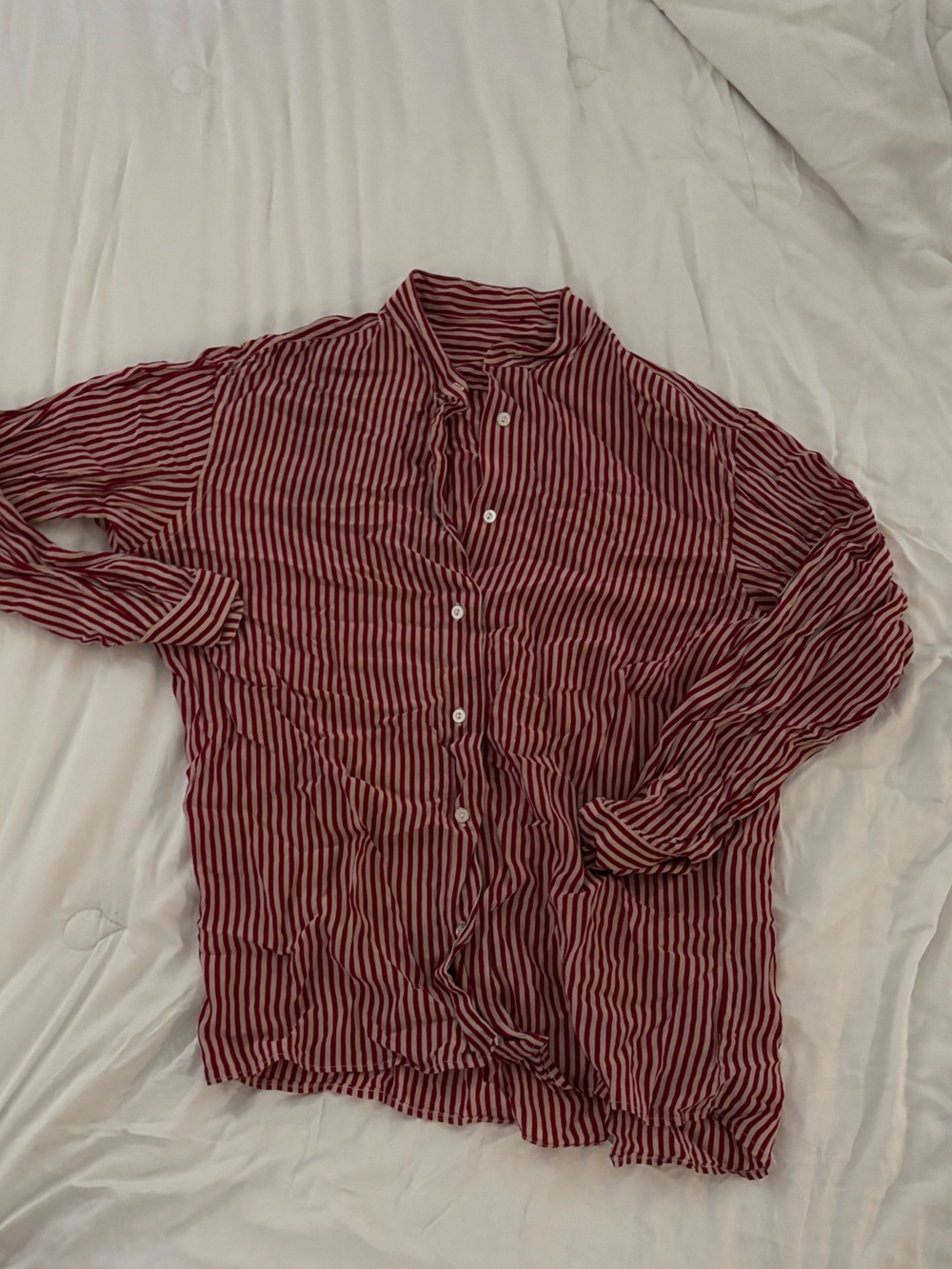 Women's Striped Button-Up Shirt - Red/White